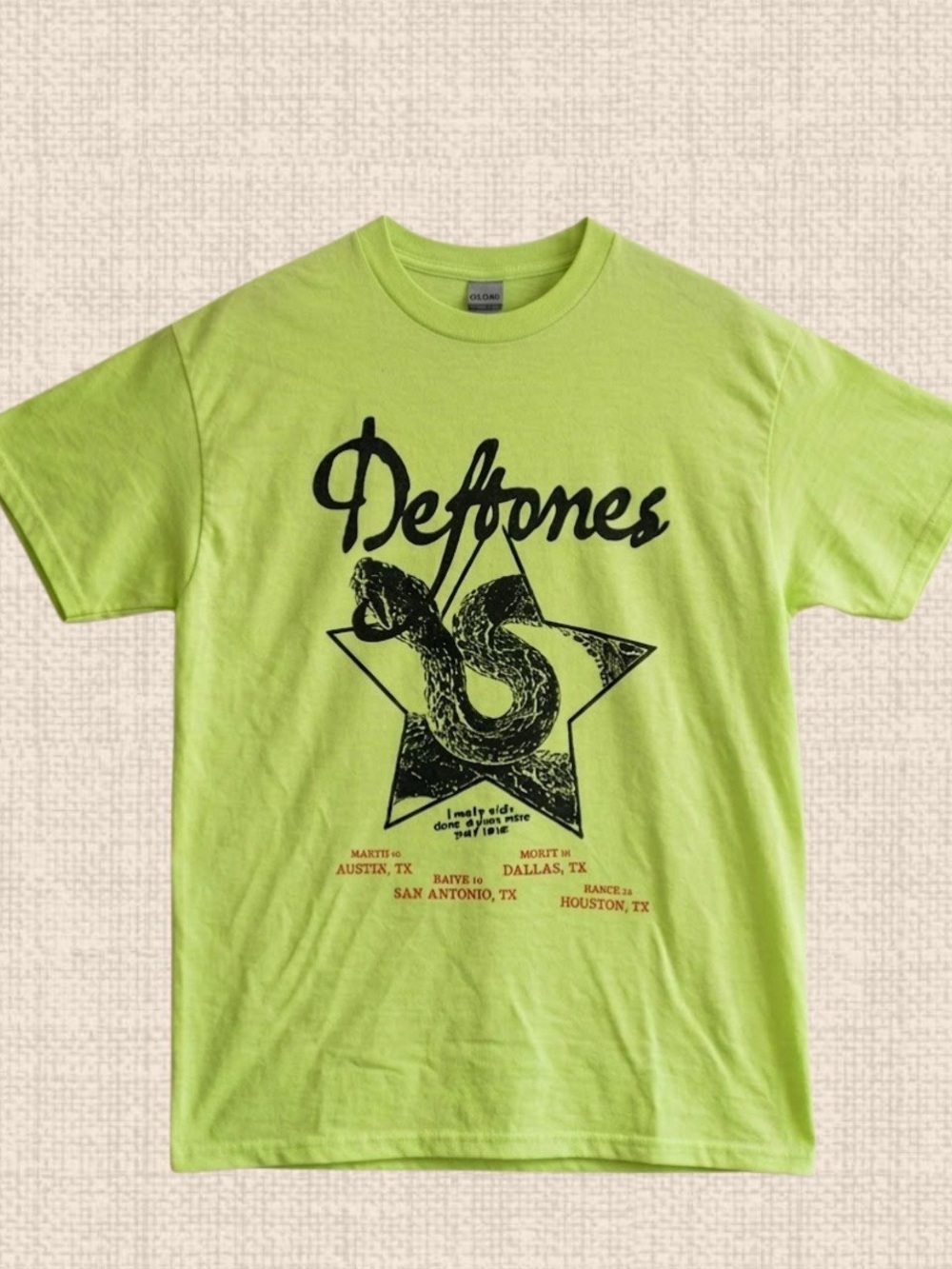 Gildan Green Deftones Band Snake Star Tour Graphic T-shirt
